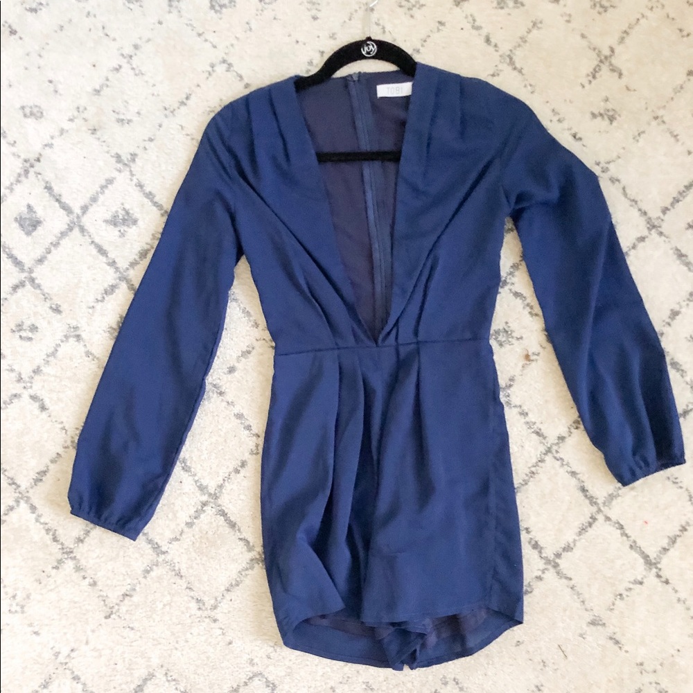 Deep v navy fitted romper